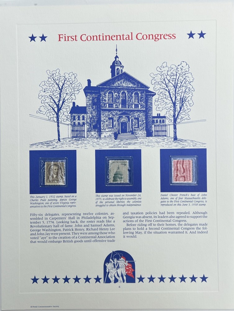 USA Stamp Series Panel First Continental Congress Postal Commemorative Society 6