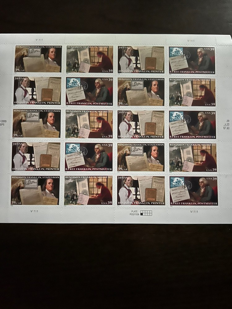 Scott # 4021-24 -Benjamin Franklin – Postmaster-Sheet of (20) Stamps MNH(2006)