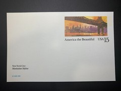 US #UX137 1989, Postal card, 15c America the Beautiful, Manhattan Skyline Unused