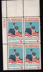 1966 5c We Appreciate Our Servicemen: US Savings Block of Four Scott #1320 ST150