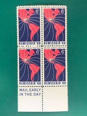 US Postage Hemisfair’ 68 6Cents Plate Block Stamps Unused