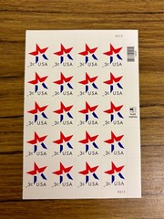 3 cent stamps USA red white blue STAR pane sheet of 20 USPS self adhesive B222