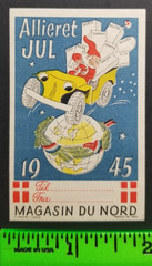 Vintage 1945 Merry Christmas Elf Driving Jeep Poster Stamp