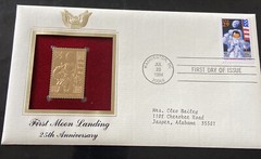 First Day Of Issue Jul 20 1994 Washington DC 22kt Gold Replica Moon Landing 25th