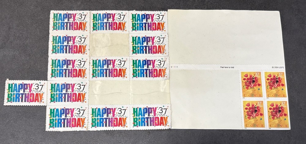 USPS Stamps 37c (4) Love & (13) Happy Birthday