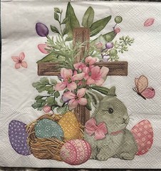 TWO Paper LUNCHEON Decoupage Art Craft Napkins – EASTER BUNNY RABBIT/cross