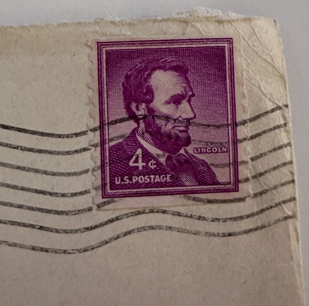 Stamp Used Ungraded Lincoln 4 Cent Purple on Envelope 1962