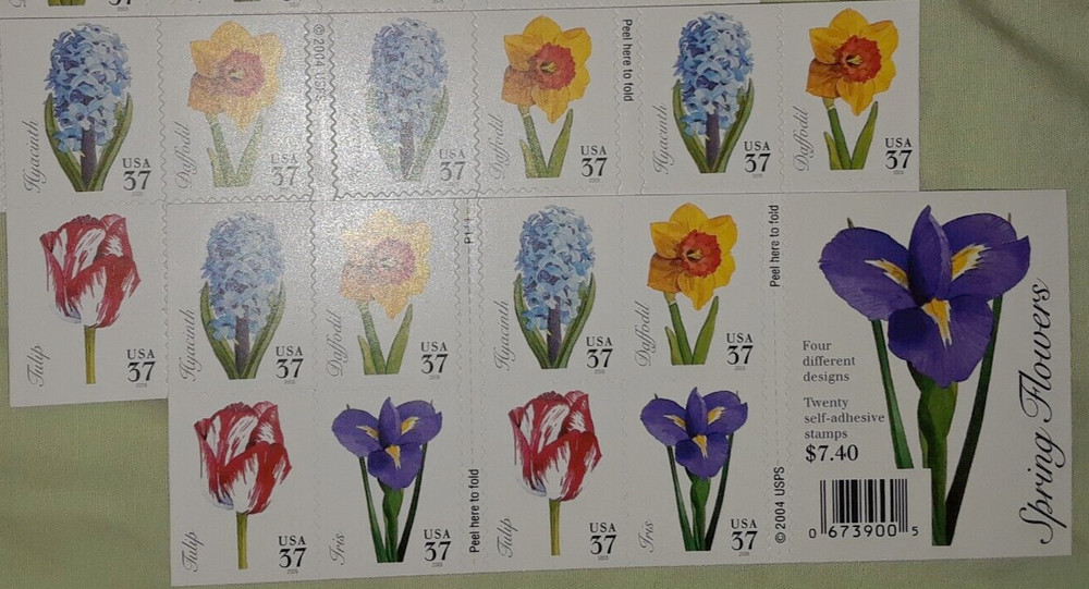 Two (2) Panes x 20 = 40 of SPRING FLOWERS 37¢ US Postage Stamps. USA Sc # 3903b