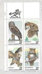 #1760-63 15c American Owls BLOCK of 4 Stamps plus MR. ZIP – mint never 1978 MNH