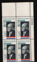 1965 5c Adlai Stevenson Plate Block of Four Scott #1275 ST059
