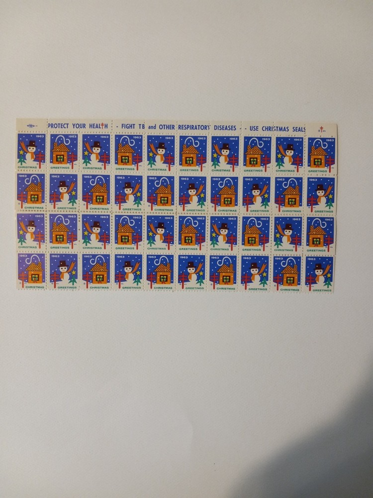 Vintage Christmas Stamps Protect Your Health Fight TB 1963