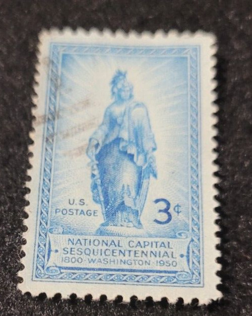 # 989 – 1950 3c Statue of Freedom on Capitol Dome ~ USA Used Stamp +2 FREE