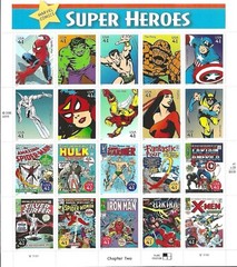 Super Heroes Postage Stamp, sheet of 20 stamps, Scott #4159 Full Sheet, MNH