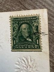Benjamin Franklin 1706 1790 One Cent Rare Postage Stamp & Vintage Post Card