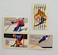 Stamp USA – 1976 and 1980 Winter Olympics – 13 and 15 cent stamps Block of 4
