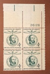 Scott# 1117 • 1958 Lajos Kossuth – Champion of Liberty 20¢ • Plate Block