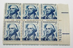 6 Block of George Washington 5 Cent Stamp Blue