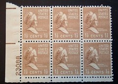1 1/2 cent Martha Washington Plate Block of 6 #23088 Scott # 805 1939