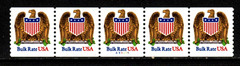US Stamps 10¢ Bulk Rate Eagle/Shield Plate #A99999 Coil Strip of 5 stampsSC#2602