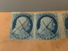 1851 Once Cent Usage Pair/Single Scott 9 Type IV U.S. Postage Stamps Philatelic