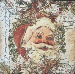 Two Paper Lunch Napkins Decoupage Art Craft Christmas Santa Vintage 6.5”