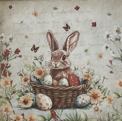 Two Paper LUNCHEON Decoupage Craft Napkin Retro Easter Bunny Eggs Spring Rabbit