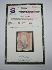 PSE Certified Stamp! 1861 U.S. POSTAGE 3¢ with Blue Letter «B» Stamps STP-08-IB