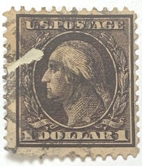 Vintage Rare US George Washington 1 Dollar Stamp, used, 1908