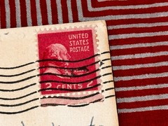 Vintage 1952 -Perf 10.5- John Adams 2 Cent Red Stamp – San Fernando Mission Post
