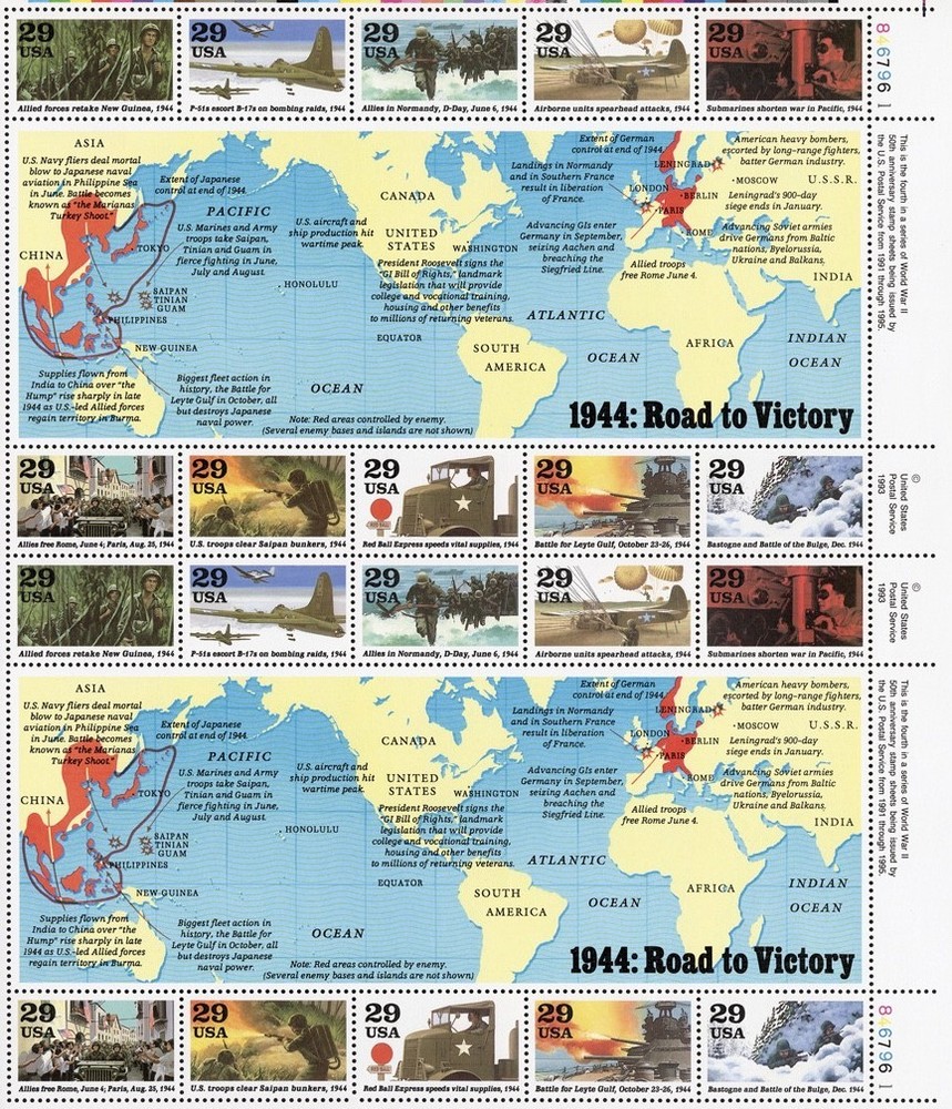 United States 29¢ World War II: Road to Victory Postage Stamp #2838 Full Sheet