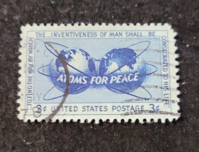 # 1070 – 1955 3¢ Atoms for Peace ~ Used 1 Stamp + 2 FREE Stamps