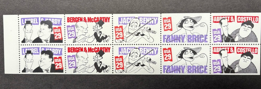1991 US Scott #2562-66 29c Comedians Postage Stamps, MNH Block of 10