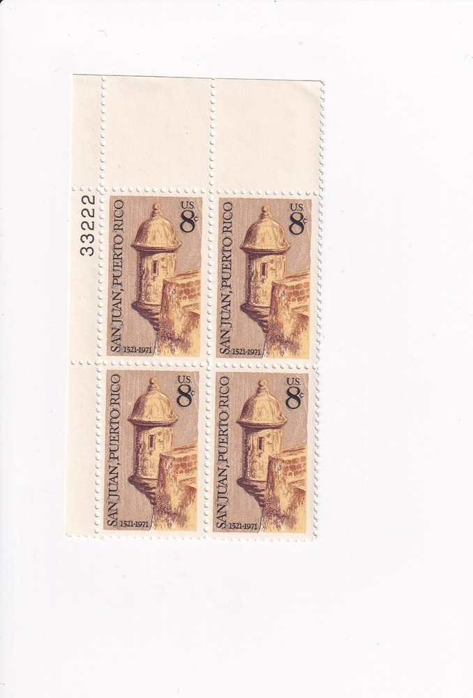 US Postage Stamps PLATE BLOCK 8 Cents 8c SAN JUAN, PUERTO RICO