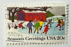 United States USA Postage Stamp 20 Cents Seasons Greetings Ice Skating Christmas