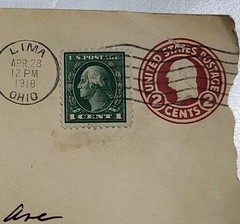 1918 Green George Washington 1 Cent Stamp Still On Original Envelope Ungraded