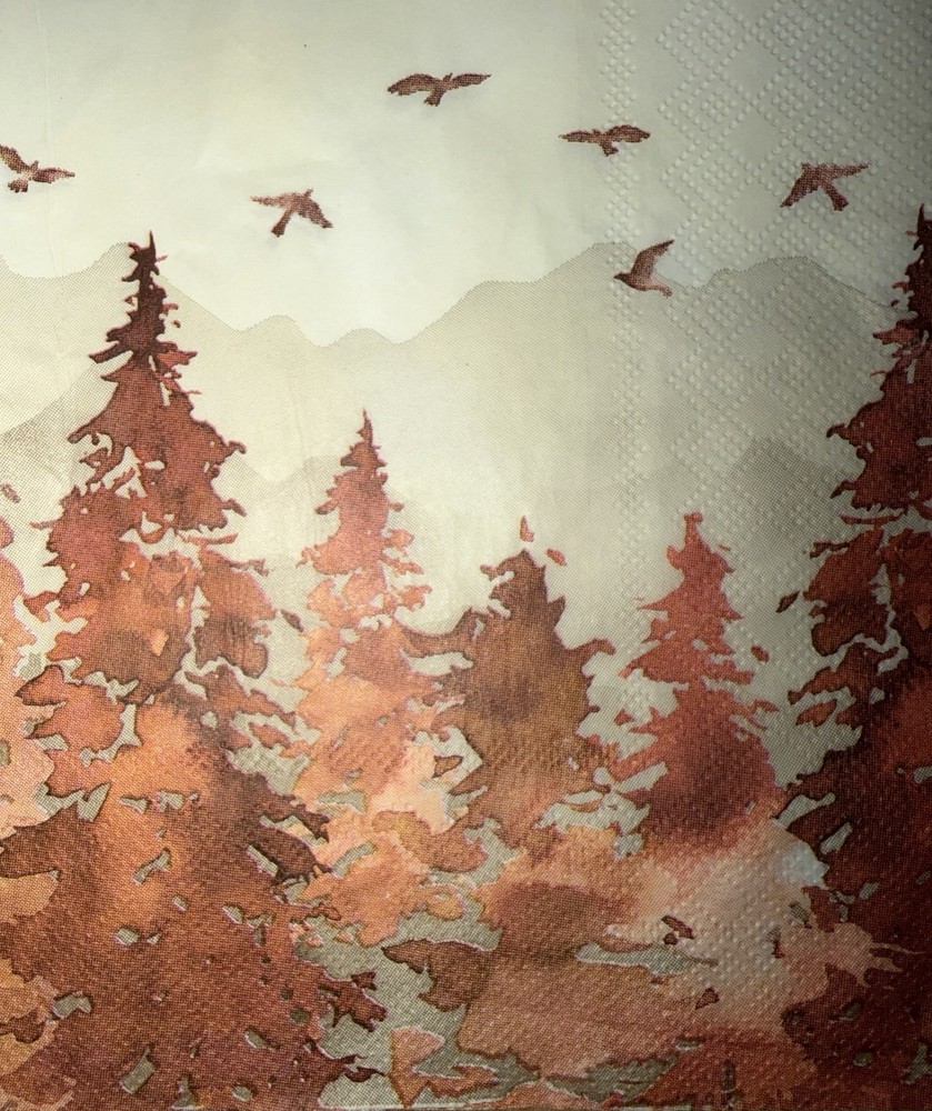 TWO Individual Napkins Decoupage Napkins Watercolor Autumn Rustic Trees Autumn