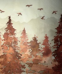 TWO Individual Napkins Decoupage Napkins Watercolor Autumn Rustic Trees Autumn