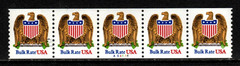 US Stamps 10¢ Bulk Rate Eagle/Shield Plate #A54444 Coil Strip of 5 stampsSC#2602