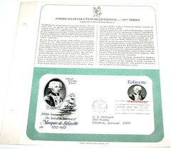 First Day of Issue Souvenir Page Lafayettes Arrival from France 1977 Stamp