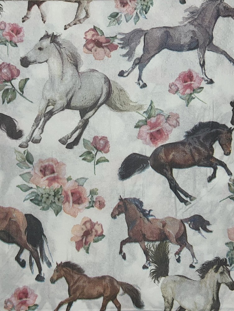 TWO Paper LUNCHEON Decoupage Art Craft Napkins -Horses- Flowers -equine -flowers