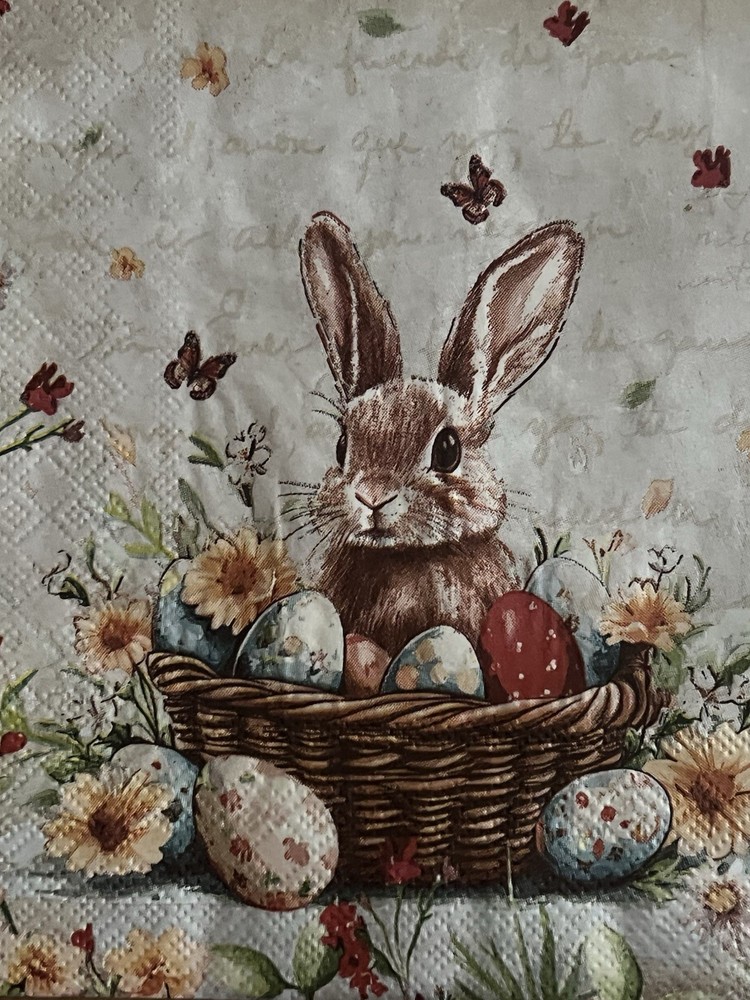 Two Paper LUNCHEON Decoupage Craft Napkin Retro Easter Bunny Eggs Spring Rabbit