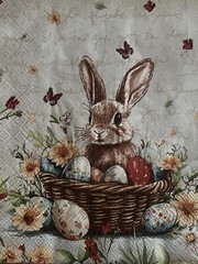Two Paper LUNCHEON Decoupage Craft Napkin Retro Easter Bunny Eggs Spring Rabbit