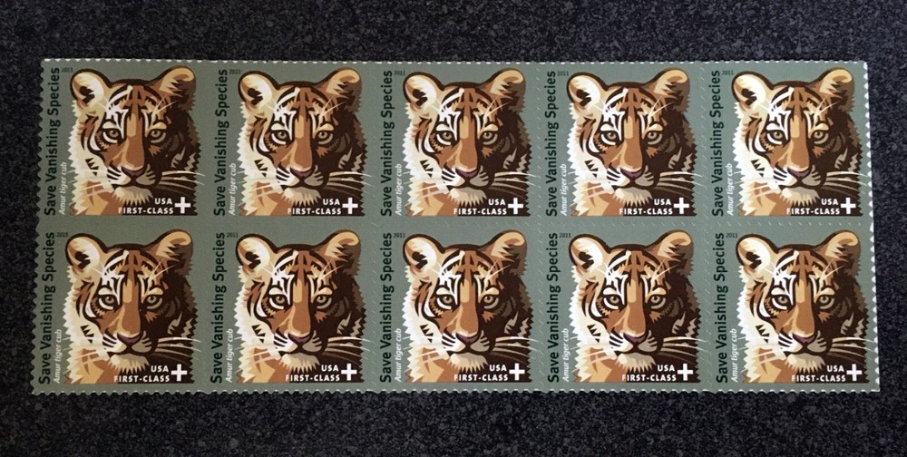 2011USA #B4 Forever – Save Vanishing Species – Semipostal – Block of 10 tiger