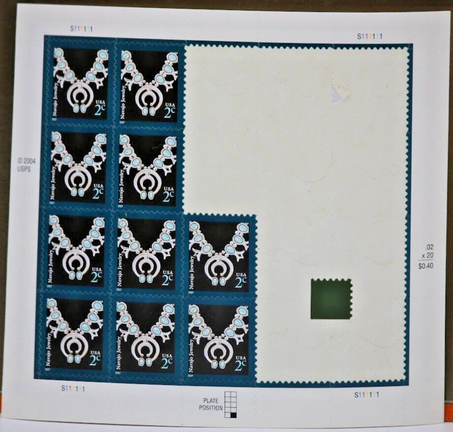 USPS «Navajo Jewelry» 2 Cent Stamps, 10 Unhinged, 2004