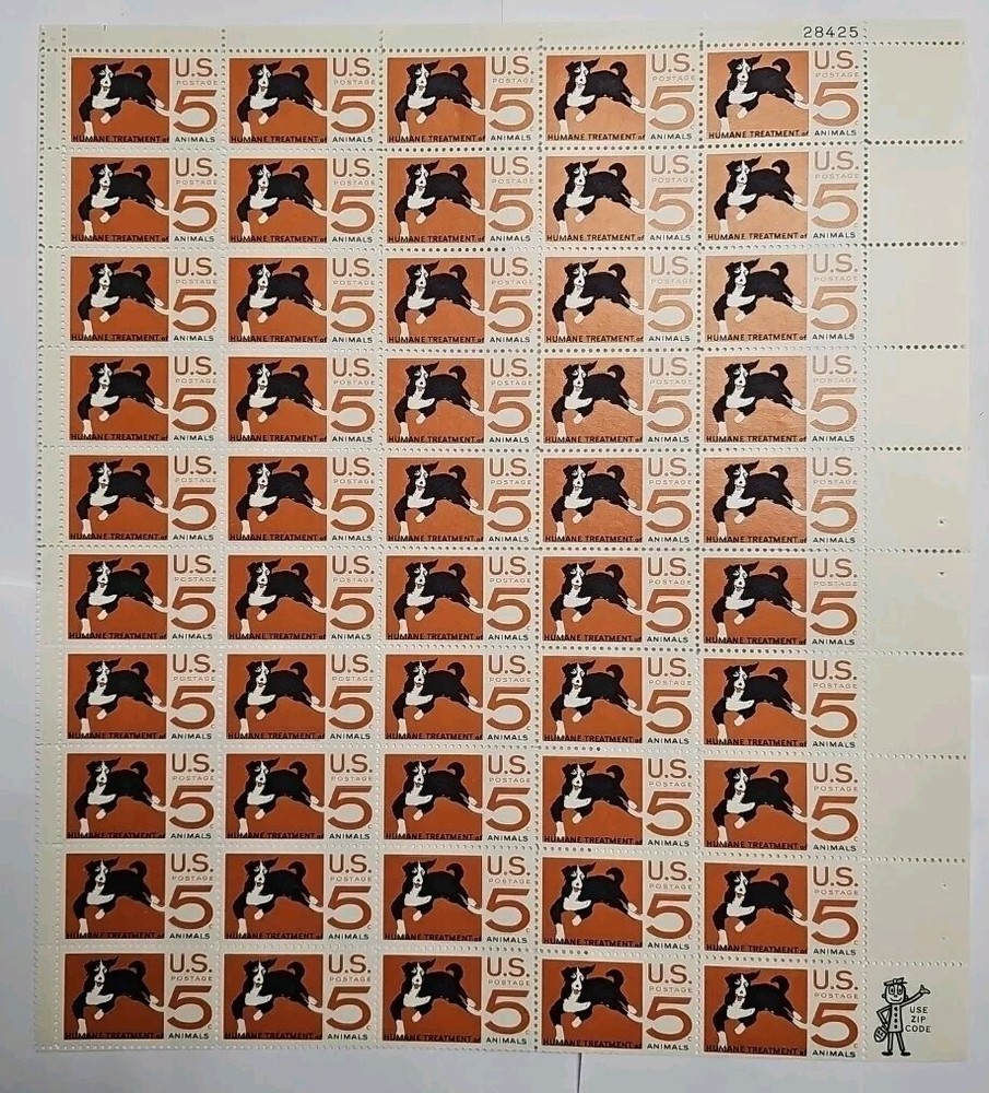 Stamp US Postage 5c 5 Cent Sheet OF 50 Stamps Humane Treatment Of Animals Dog