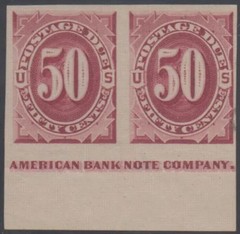 US J28Pa4 Postage Dues VF Hinged Imperf Pair cv $500