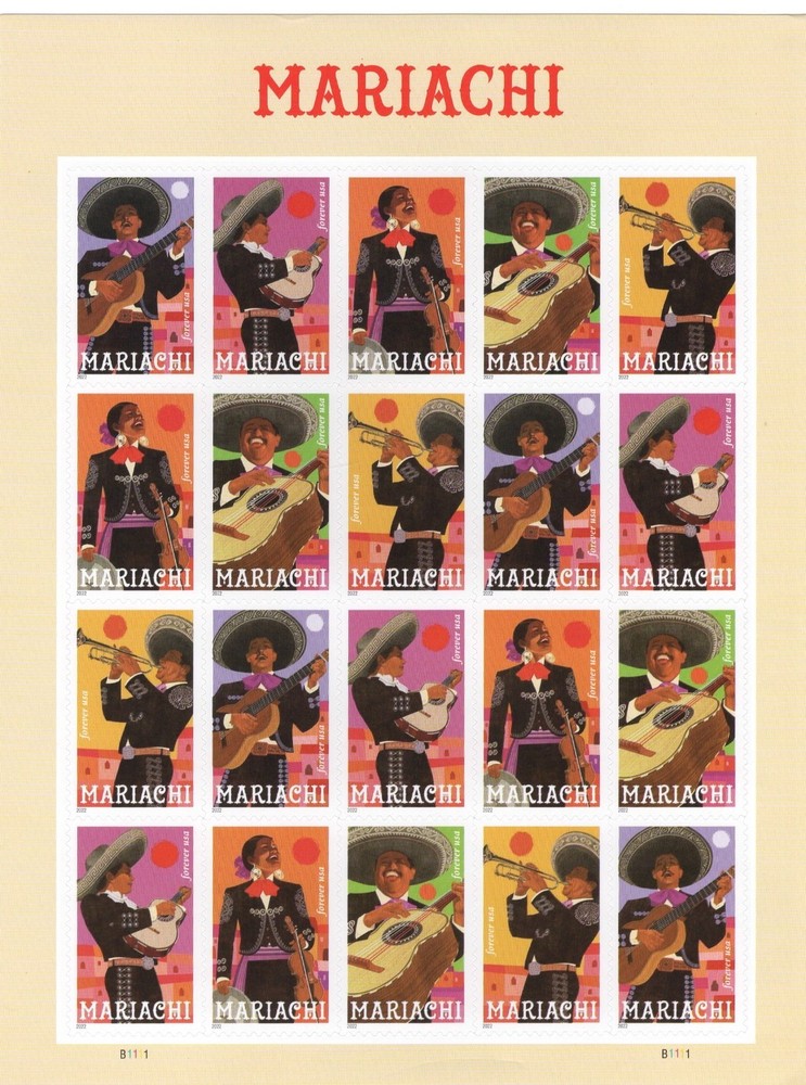USPS SHEET OF 20 FIRST CLASS LETTER STAMPS MARIACHI Sent from OKC, OK