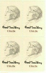 SANDBURG CARL-Block of 4 Collectible Unused 1978 Stamps–FREE SHIPPING