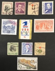 US $1 & $2 HIGH VALUE STAMPS USED