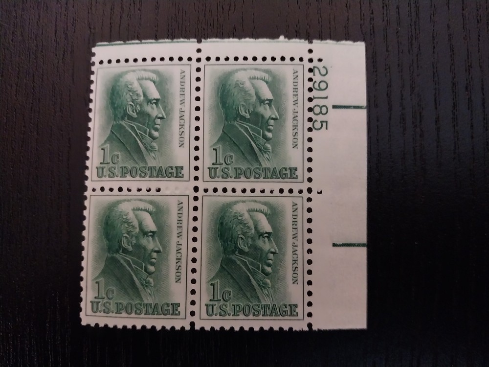 Block Of Stamps 1 Cent US Postage Andrew Jackson Unused